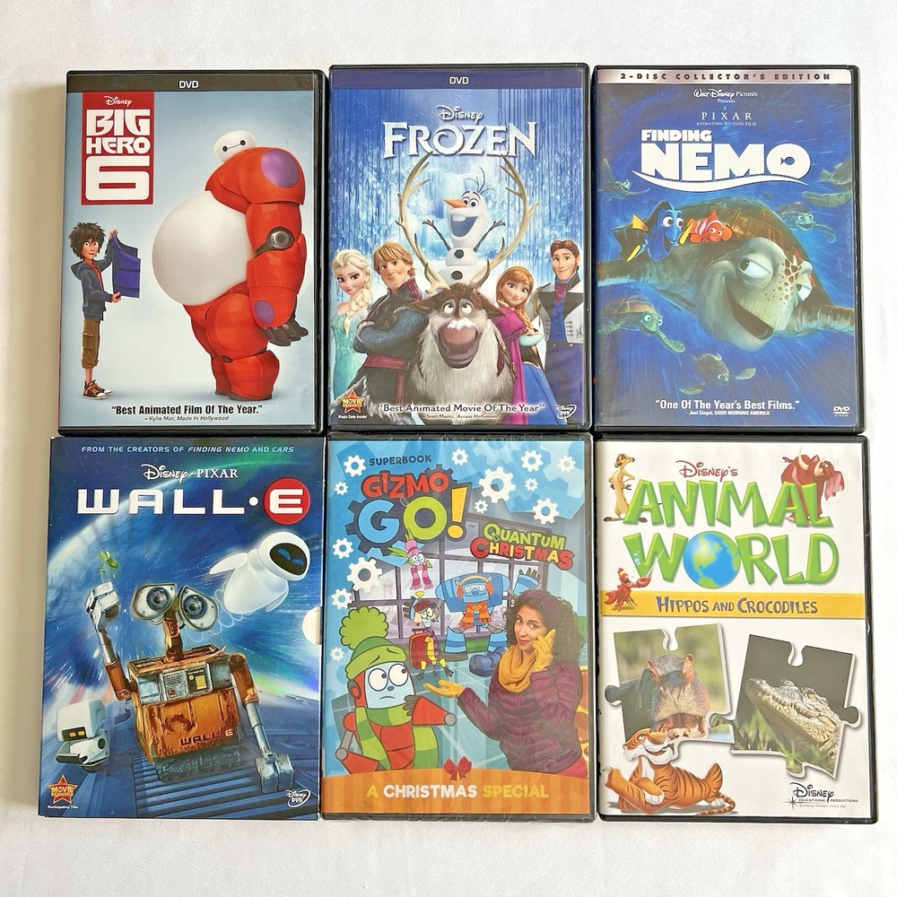 Family Movies DVD Lot of 6 Disney Big Hero 6 Frozen Finding Nemo Wall E & more